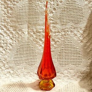 VIKING Glass Vase Orange Amberina🤚🏽Made Stretch 14.5 Original Sticker Glows